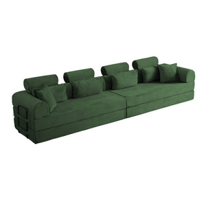English Elm L Shaped Corduroy Sectional Sofa Converts to Sleeper Bed Space Saving Modular Couch Green W5532S00005