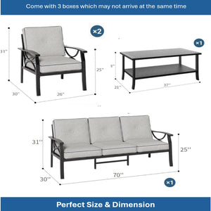 English Elm 4-piece Outdoor Steel Conversation Set Seats Five with Thick Foam Cushions Patio B082S00133
