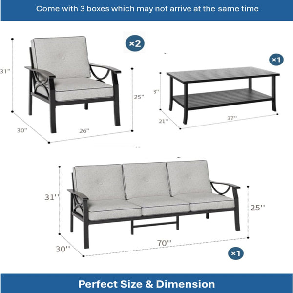 English Elm 4-piece Outdoor Steel Conversation Set Seats Five with Thick Foam Cushions Patio B082S00133