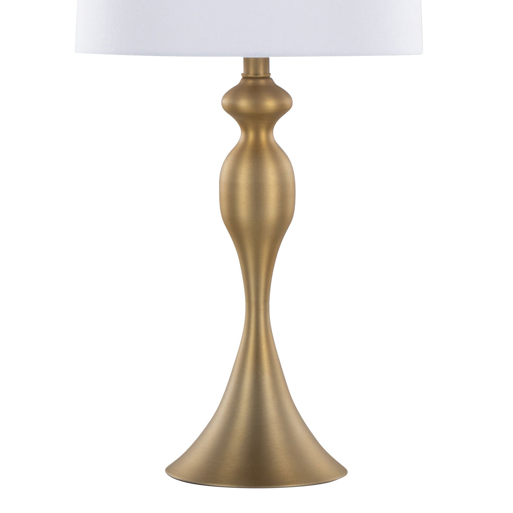 English Elm Ashland 27" Contemporary Gold Table Lamps Set of 2 – Curvaceous Hourglass Metal Base, White Linen Shades B202P224082