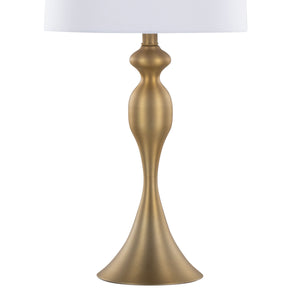 English Elm Ashland 27" Contemporary Gold Table Lamps Set of 2 – Curvaceous Hourglass Metal Base, White Linen Shades B202P224082