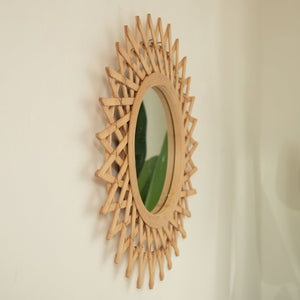 English Elm 24'' Solana Mirror - Handcrafted Bamboo & Hemp Wall Mirror with Radiant Sunburst Diamond Motif for Elegant Rooms Silver W2615P346486