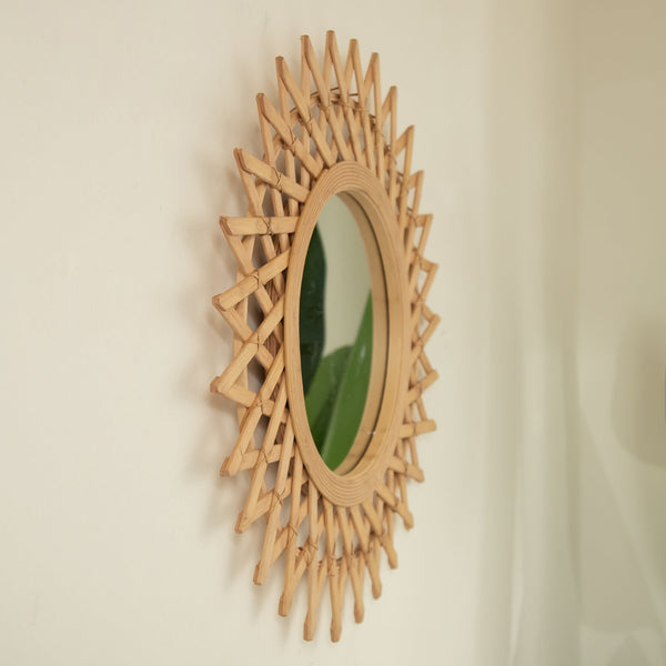 English Elm 24'' Solana Mirror - Handcrafted Bamboo & Hemp Wall Mirror with Radiant Sunburst Diamond Motif for Elegant Rooms Silver W2615P346486