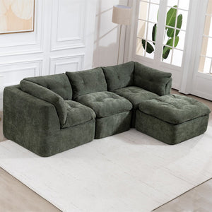 English Elm Modern Chenille Cloud Sectional with Ottoman Deep Sink Modular L Shaped Living Room Sofa Blackish Green W2379S00002