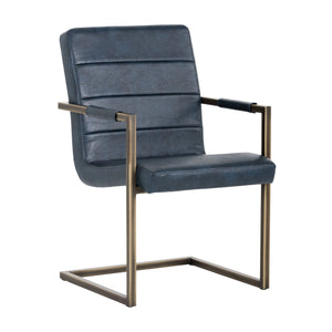 Sunpan Jafar Dining Armchair Set - Retro-Inspired Faux Leather Design with Rustic Bronze Steel Frame Vintage Blue