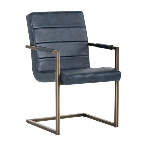 Sunpan Jafar Dining Armchair Set - Retro-Inspired Faux Leather Design with Rustic Bronze Steel Frame Vintage Blue