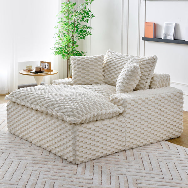 English Elm 51 Compact Comfort Sofa with Turtle Fleece, Sponge Support, Two Pillows, 400lb Capacity for Small Spaces White W3371P326404