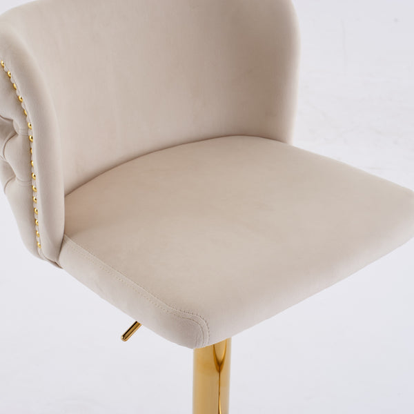 English Elm A&A Luxe Velvet Swivel Barstool with Gold-Plated 17.7" Base, Tufted Back, Ergonomic Waist Support Beige W1143P204045