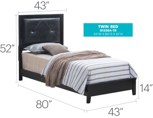 English Elm Chic Transitional Twin Bed Black MDF Frame 52"H x 43"W x 80"D, Durable, Easy Assembly, Modern Appeal B078S00155