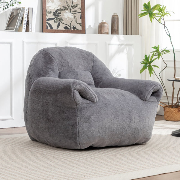 English Elm Bean Bag Chair – Plush Faux Fur Floor Sofa With Back Support For Ultimate Comfort In Any Room W2200P326889