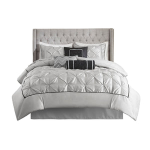English Elm 7-piece Queen Tufted Pleated Comforter Set with Shams Bed Skirt Decorative Pillows Grey B035P463169