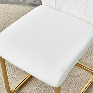 English Elm Table 5-Piece Set: Elegant White Marble Round Dining Table With Gold Legs & 4 Pu Upholstered Chairs W1151S02491-GIGA