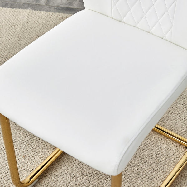 English Elm Table 5-Piece Set: Elegant White Marble Round Dining Table With Gold Legs & 4 Pu Upholstered Chairs W1151S02491-GIGA