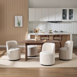 English Elm Set Swivel Barrel Accent Chair Armless Linen Upholstered Compact Seat for Dining Vanity Bedroom Beige W3244P454053