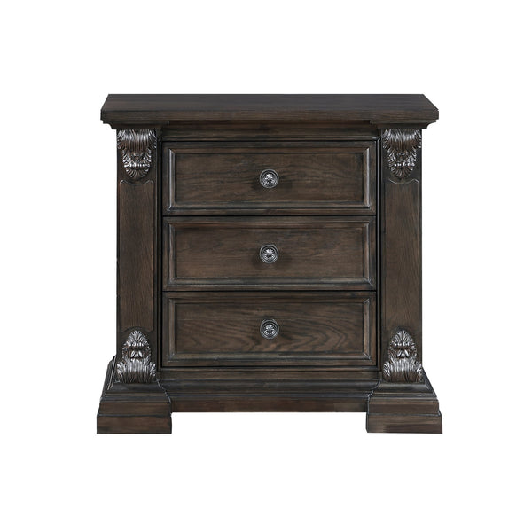English Elm Elegant Cornwall 3-Drawer Nightstand Espresso Finish with Corbel Pilasters, Oak Veneer, Flat Black Knobs, Traditional Bedside Accent 35x18.5x33.5 inches B011P224821
