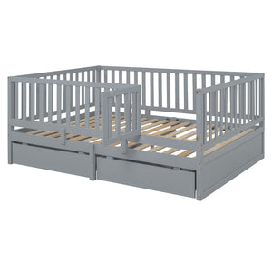 English Elm Full Size Pinewood Kids Daybed with Fence Rails Split Floor Bed and Storage Drawers Gray LP100882AAE