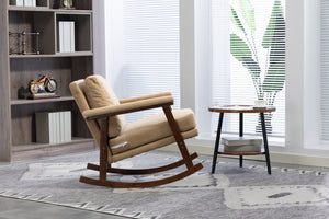 English Elm Mid Century Modern Rocking Chair Solid Wood Frame Upholstered Seat with Lumbar Cushion Khaki W2530P419012