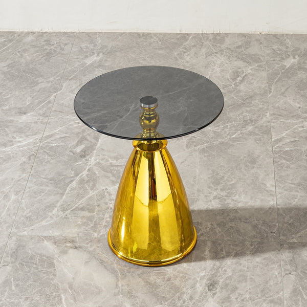 English Elm Living Room Stylish Gold Frame Side Table With Grey Tempered Glass Top - Perfect For Small Spaces W2723P262932