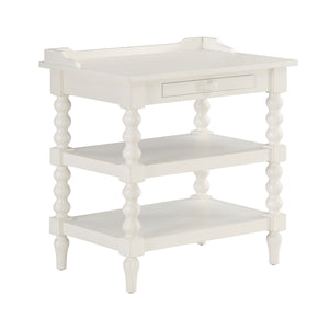 English Elm Aria Antique White Nightstand with Pull-Out Tray, Two Shelves & Spool Turned Legs — Vintage Chic B050P376971