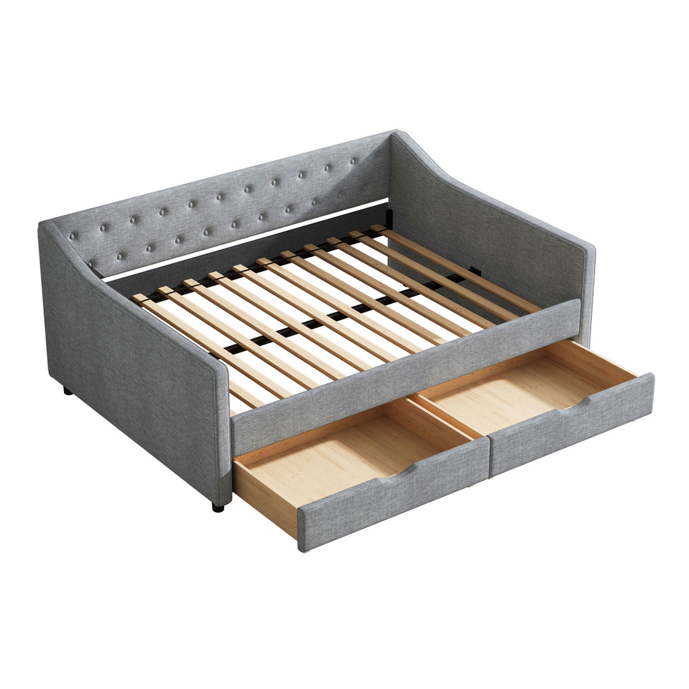 English Elm Full Size Daybed With Storage Drawers – Elegant Tufted Sofa Bed In Light Grey For Versatile Living W2336S00033