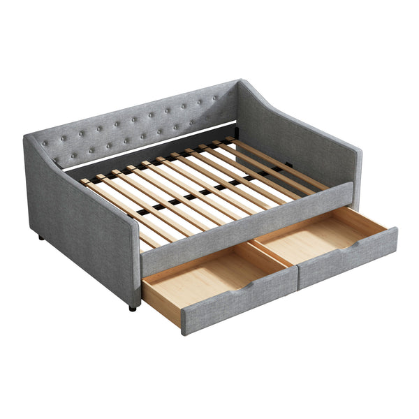 English Elm Full Size Daybed With Storage Drawers – Elegant Tufted Sofa Bed In Light Grey For Versatile Living W2336S00033