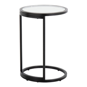 English Elm Round Zenn End Table In Black Metal & Clear Glass - Stylish C-Shaped Accent For Small Spaces B202P223395-GIGA