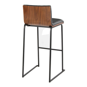 English Elm Mason 30" Contemporary Barstool Set Of 2 In Black Metal & Walnut Wood With Faux Leather Comfort B202P222248