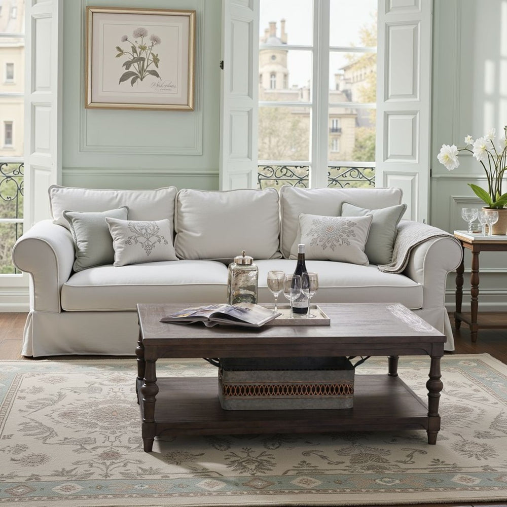 English Elm Middleton Rectangular Wood Coffee Table with Lower Shelf Traditional Turned Leg Design B108P468542