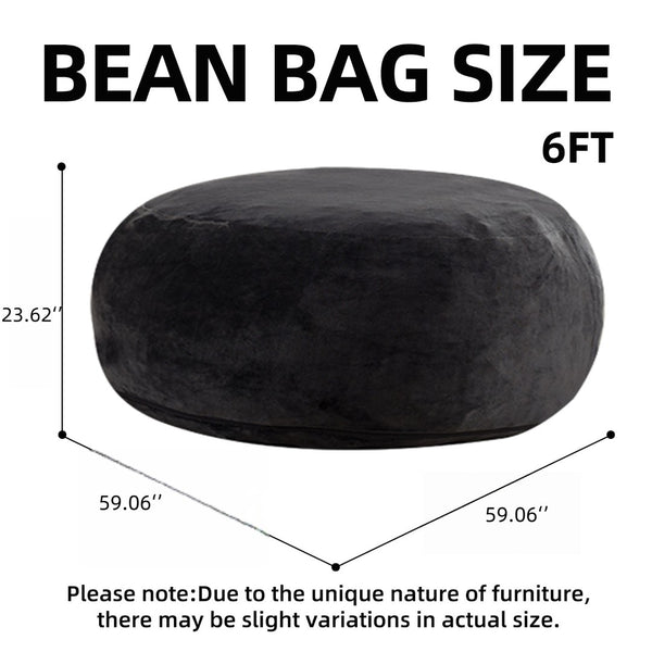 English Elm 6ft Round Memory Foam Bean Bag Lounge Chair with Washable Flannel Cover for Adults Black W3737P422840