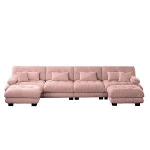 English Elm Free Modular U-Shaped Sectional Sofa - Cozy 4-Seater Cloud Couch In Soft Vintage Chenille Pink W714S01015