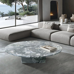 English Elm Blue Gray Marble Coffee Table With Metal Base - Sculptural Design For Modern Living Rooms & Lounges W1696P262769