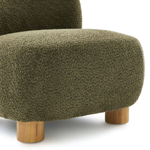 English Elm Boucle Rounded Accent Chair with Rubberwood Legs for Modern Minimalist Living Rooms Natural Wood,Olive Green N776P423410G