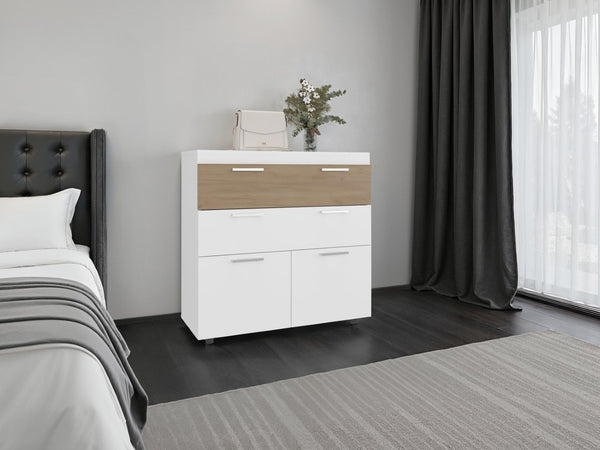 English Elm Aldan Two Drawer Dresser with Open Shelf White Beige Finish for Modern Bedroom B092P474469