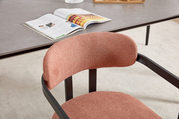 English Elm Modern Tufted Boucle Dining Chairs Set of 2 with Curved Back and Matte Metal Legs Orange W3244P337419