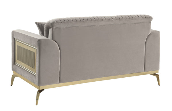 English Elm Antigua Glam Two Seat Loveseat with Gold Accent Arms and Plush Upholstered Cushions Taupe+Gold B009P417480