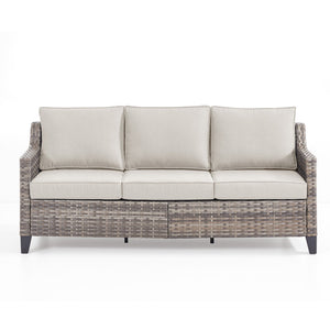 English Elm 73.2" Outdoor Handwoven Rattan 3 Seat Sofa with Olefin Cushions for Porch or Patio Beige T3773P416337