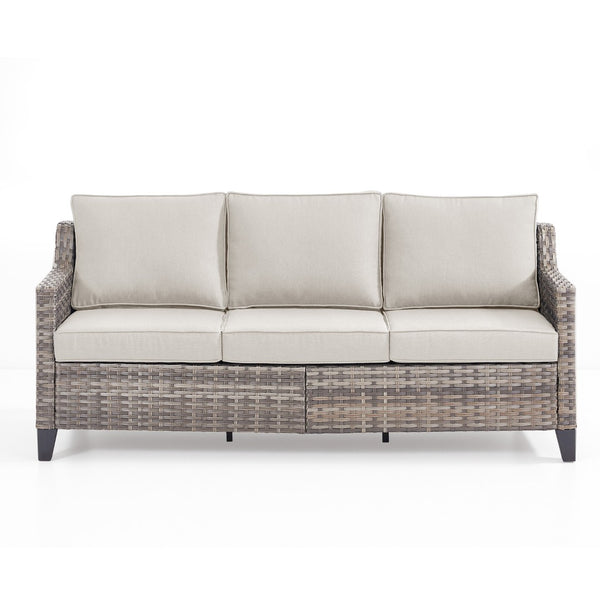 English Elm 73.2" Outdoor Handwoven Rattan 3 Seat Sofa with Olefin Cushions for Porch or Patio Beige T3773P416337