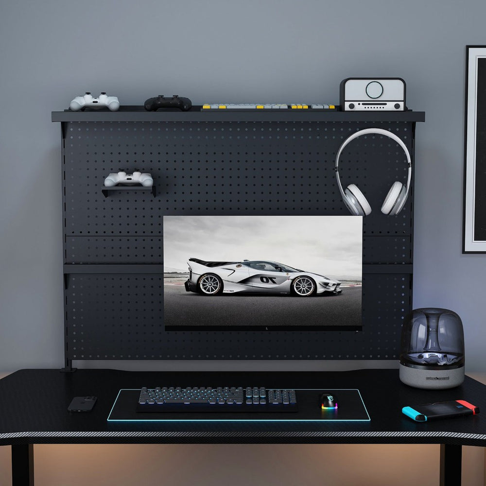 English Elm Clamp-on Steel Pegboard Desk Organizer with Monitor Arm for Gaming Office Setup W2700P346782