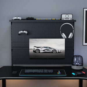 English Elm Clamp-on Steel Pegboard Desk Organizer with Monitor Arm for Gaming Office Setup W2700P346782