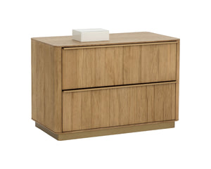 Sunpan KALLA Nightstand - Large Rustic Oak with Textured Vertical Reeding & Sleek Gold Steel Base Design 112408