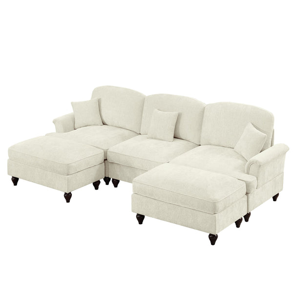 English Elm Classic Comfy Modular U-Shape Sectional Sofa: Stylish Chenille Couch With Flared Arms & Ottomans W3041S00235