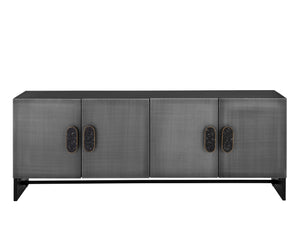 Sunpan Viserys Sideboard - Elegant Black Terrazzo Marble & Antique Zinc Iron Doors for Unique Dining Style