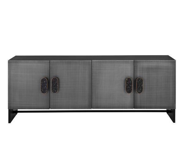 Sunpan Viserys Sideboard - Elegant Black Terrazzo Marble & Antique Zinc Iron Doors for Unique Dining Style