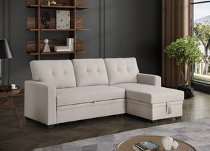 English Elm Convertible Upholstered Sectional Sofa with Pull-out Chaise Sleeper and Storage Beige B2730S00005