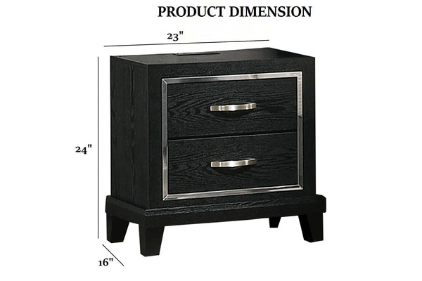 English Elm Contemporary Matte Black Nightstand with Chrome Accents Tapered Legs and Usb Charging B011P447447