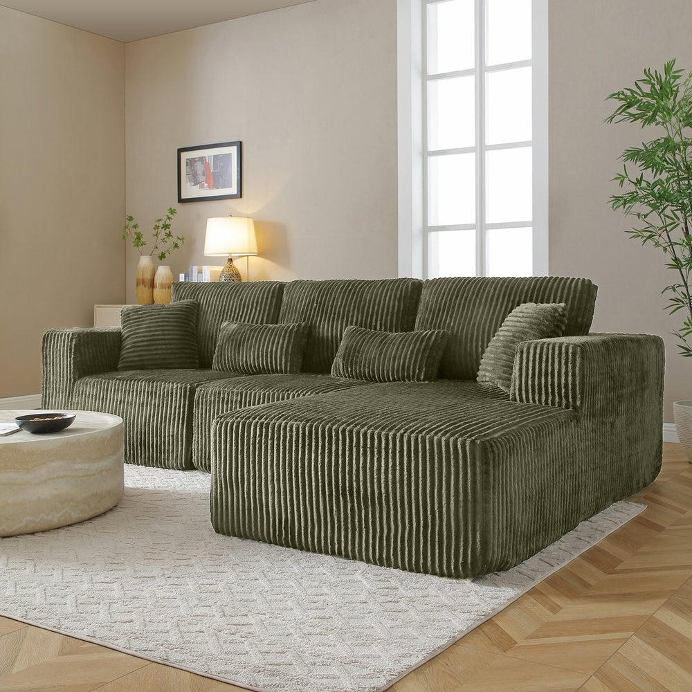 English Elm 109'' Modular Cloud Sectional with Deep Corduroy Cushions for Living Room Lounging W1117S00305