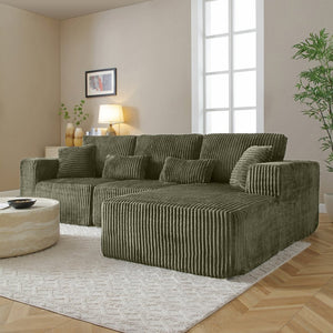 English Elm 109'' Modular Cloud Sectional with Deep Corduroy Cushions for Living Room Lounging W1117S00305
