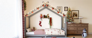 English Elm Twin House Frame Floor Bed Solid Pine Kids Room Montessori Low Profile Play Nook Gray W1580P387838