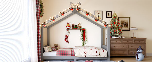 English Elm Twin House Frame Floor Bed Solid Pine Kids Room Montessori Low Profile Play Nook Gray W1580P387838