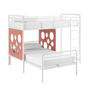 Devan Modern L-Shape Bunk Bed with Fun Cut-Out Panels - Space-Saving Design in White & Terracotta
